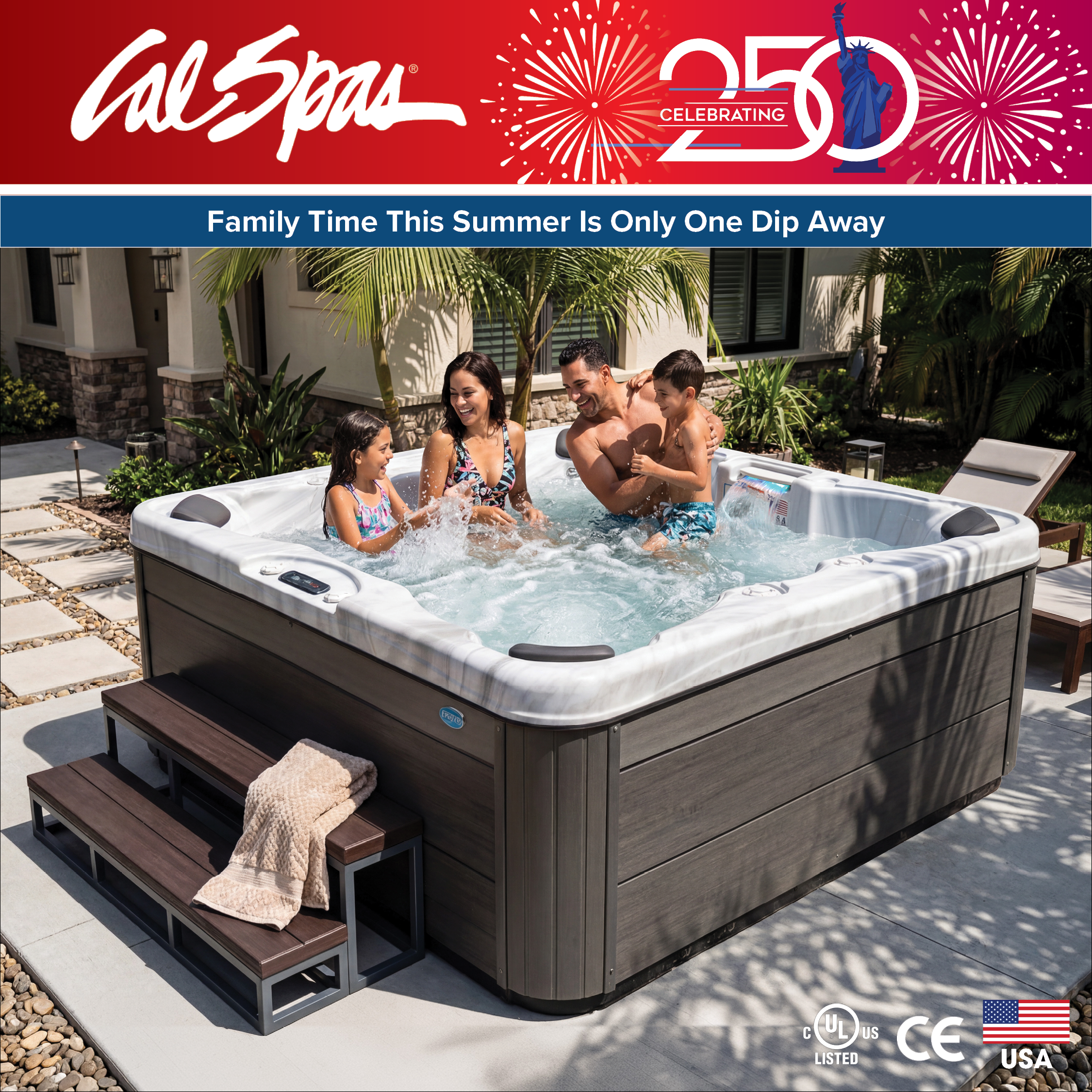 Calspas hot tub being used in a family setting - Glendora